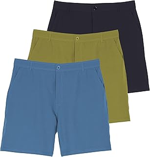 3 Pack: Mens 7" Golf Shorts Pockets - Flat Front Casual Work Workout Active Hiking Sport