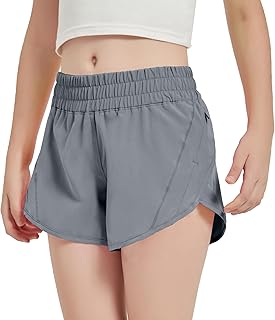Girls Athletic Shorts, Quick Dry Running Shorts for Kids Teen Girls Active Sports Track Shorts with Zip Pocket Liner