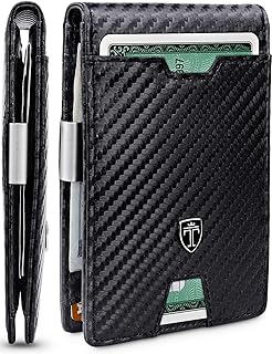 Mens Slim Wallet with Money Clip AUSTIN RFID Blocking Bifold Credit Card Holder for Men with Gift Box, Carbon, Money Clip