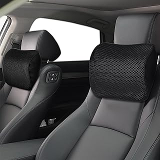 Spiareal 4 Pcs PU Leather Car Headrest Pillow Memory Foam Car Neck Pillow Breathable Automotive Neck Support for Office Chair with Strap and Removable Cover for Driving Home Office Chair Travel, Black