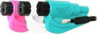 RESQME Family Pack of 3 The Original Emergency Keychain Car Escape Tool, 2-in-1 Seatbelt Cutter and Window Breaker, Made in USA, Pink, White, Teal - Compact Emergency Hammer