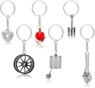 6PCS Auto Parts Metal Key Chain, Automotive Parts Model Key Ring, Car Parts Model Key Chains Set, Wheel Tire Rim Keychain, Brake Rotor Keychain, Car Parts Keyring for Car Lover, 6pcs, 3.5in