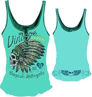 Lethal Threat Women's Shirt (Renegade Motorcycles Lace Up Tank Top) (Black, Large)