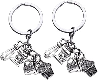 2pcs Pastry Keychain Automotive Gifts for Men Backpack Keychain Chef Keychain Culinary Keychain Cook Keychain Baker Charms Biker Key Ring Baker Gift Cake Keychain Handbag Man Car, Silver,