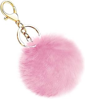 1Pc Pink Cute Pompom Keychains Fluffy Faux Fur Ball Keychain Artificial Faux Rabbit Fur Keychain Fluffy Plush Ball Bag Hanging Pendant Purse Charm Key Holder Women Automobile Keychains, Pink, 1