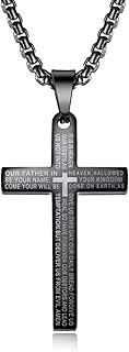 LeapoFaith Stainless Steel Lord's Prayer Necklace for Men Women Cross Pendant for Car Rear View Mirrors, Decorative Automobile Hanging Charm Ornament with Bible Verse