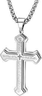 LeapoFaith Cross Pendant for Car Rear View Mirror Hanging Cross Charm Car Decor Mirror Accessories Ornament Auto Interior Jesus Cross Necklace with Lord's Prayer Men Women Christian Gift (Silver)