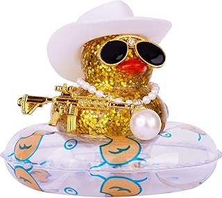 CoFuBcad Car Rubber Duck Dashboard Decoration Colorful Duck Car Ornaments with Special Props Mini Swim Ring Sunglasses Cowboy or Sun Hat(A24)