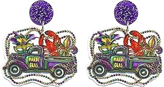 Mardi Gras Earrings for Women Acrylic MARDI GRAS Earrings Fleur De Lis Dangle Earrings Carnival Theme Beads Crocodile Lobster Star Balloon Drop Earrings Holiday Gifts