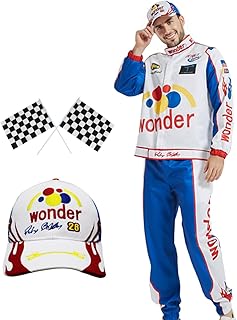 Ricky Bobby Costume Talladega Nights Jacket Outfits with Hat and Flags for Men Race Car Driver Costume