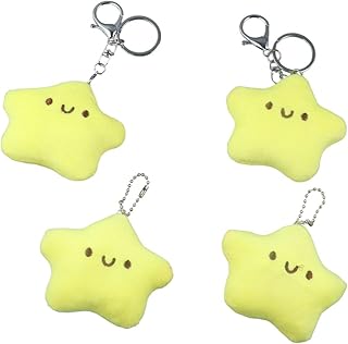 4PCS Plush Star Keychain, Women Kawaii Plush Keyring Accessories, Car Keys Backpacks Charm Pendant, Mobile Phone Keyring Pendant, Girls Gift for Friends, Yellow, One Size