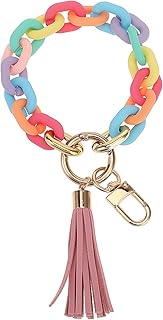 Chain Link Wristlet Key Ring Cute Keychain Bracelets, Chunky Chain Link Keychain, Boho Modern Car Keychain Holder Acrylic Key Ring Bracelet Cute Car Key Chain Holder, Pink