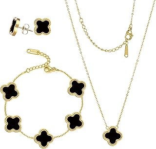 Necklace Pendant Earring Bracelet Set | Jewelry Gift for Women | Jewelry Set - Black, Stainless Steel, Pearl