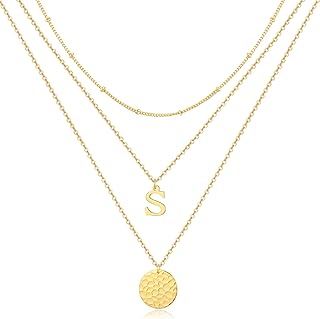 Layered Initial Necklaces for Women 14K Gold Plated Letter Dainty Choker Necklace Set for Teen Girls Trendy Layering Personalized A-Z Initial Coin Pendant Stacked Chain Jewelry Gift