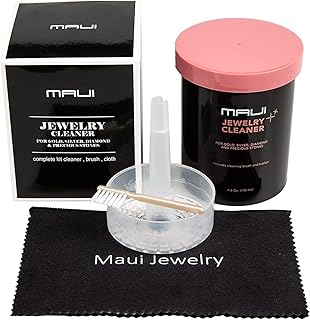 Maui Liquid Jewelry Cleaner Solution Complete kit with Cloth for Gold, Silver,Diamond. Safety Solution with Basket, Brush & Cloth for Extra Cleaning. Cloth Treated with Our Secret Formula