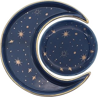 VINCOMIC Jewelry Dish Tray, Decorative Trinket Dish, Sun and Moon Design, Ceramics Build for Storing Rings, Earrings,Necklaces, Crystals Stones,, Birthday, Wedding, Christmas Gift for Women