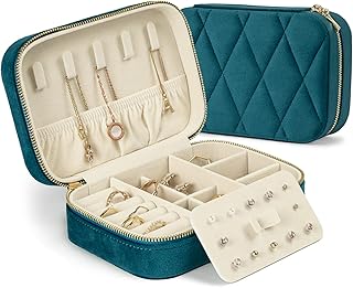 KAMIER Small Jewelry Boxes for Women | Velvet Jewelry Organizer Box for Earrings, Ring, Necklaces | Cute Jewelry Box for Women Men Girls(Peacock Blue)