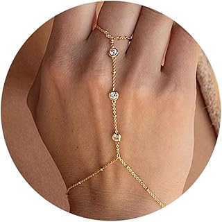 Hand Chain Bracelet Gold Ring Bracelet Hand Chain Bracelet Finger Ring Rhinestone Hand Jewelry for Women Ring Bracelets for Girls Summer Trendy Stuff
