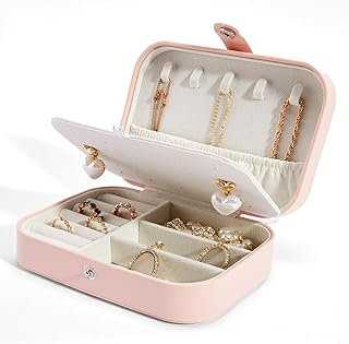 Smileshe Jewelry Box, PU Leather Small Portable Travel Case, 2 Layers Organizer Display Storage Holder Box for Rings, Earrings, Necklaces, Bracelets