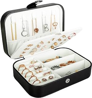 Travel Jewelry Box,PU Leather Small Jewelry Organizer for Women Girls,Portable Mini Travel Case Display Storage Holder Boxes for Stud Earrings, Rings, Necklaces, Bracelets