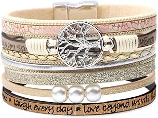 Inspirational Tree of Life Leather Bracelets for Women,Birthday Easter Basket Stuffers Jewelry Gifts for Teens Girls