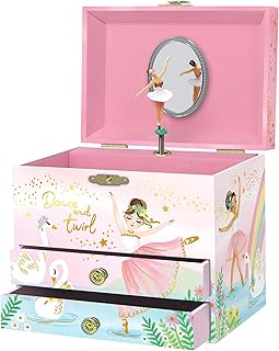 Giggle & Honey Musical Ballerina Jewelry Box for Girls - Kids Music Box with Spinning Ballerina, Ballet Birthday Gifts for Little Girls, Jewelry Boxes, 6.8 x 5.3 x 6 in - Ages 3-10, Pink