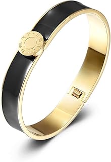 CIUNOFOR Enamel Bracelet for Women Girls Vintage Pop-Art Colorful Cuff Bangle Stainless Steel Gold Plate Tone Wide Band Handmade for Unisex Adult Jewelry