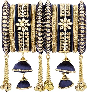 Aheli Wedding Party Designer Velvet Faux Stone Studded Bridal Bangle Set Chuda with Hangings Indian Traditional Ethnic Fashion Jewelry for Women