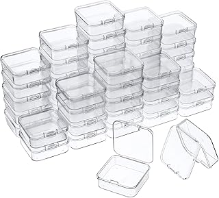 48 Packs Clear Small Plastic Containers Transparent Storage Box with Hinged Lid for Small Items Crafts Jewelry (2.12 x 2.12 x 0.79 Inches)