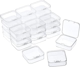24 Packs Small Clear Plastic Beads Storage Containers Box with Hinged Lid for Storage of Small Items, Crafts, Jewelry, Hardware (2.12 x 2.12 x 0.79 Inches)