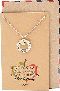 Quan Jewelry Teacher Necklace, Two-Tone Apple Jewelry, Apple Necklace for Teacher, Teachers Appreciation Gifts Motivational Charm, Teach Love Inspire Necklace and Thank You cards