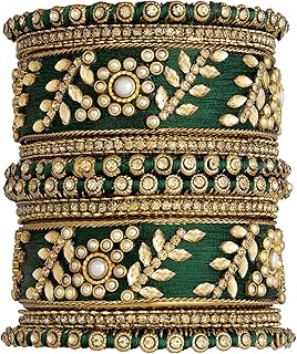 Traditional Wedding Designer Silk Thread Faux Stone Studded Bridal Bangle Set Chuda Indian Ethnic Bollywood Fashion Jewelry for Women Blue