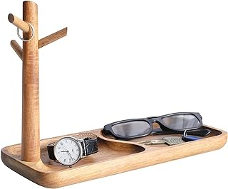 CYQGDKF Wood Key Tray for Entryway Table, Jewelry Tray, Catchall Tray with 3 Stand Hanging Organizer, for Rings, Phone, Bracelets Watches