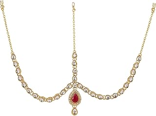 Indian Maang Tikka for Women Kundan Tikka Set Indian Bollywood Maang Tikka Crystal Kundan Head Chain Bridal Wedding Jewelry Hair Accessories Maang Tikka Head Chain Indian Jewelry Set, 1 Count