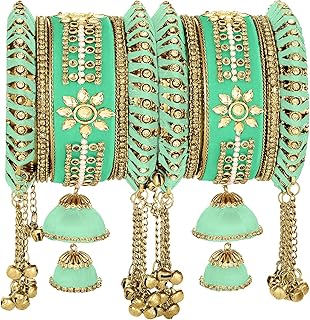 Velvet Matching Kundan Floral Silk Thread Chura Bangle Set For Women