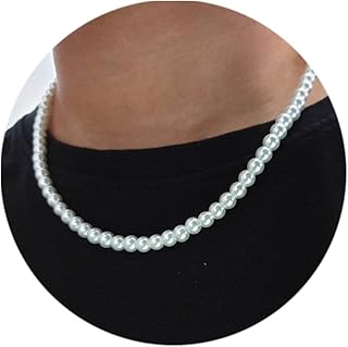 Pearl Necklace for Men,Pearl Necklaces for Women,6mm White Pearl Necklace Jewelry
