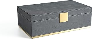 WV Dark Grey Shagreen Large Decorative Box,Faux Leather Rectangular Storage Box Shelf Organizer Memory Box Jewelry Organizer Men's&Women's Accessories Organizer (dark grey, 14x8.3 inch