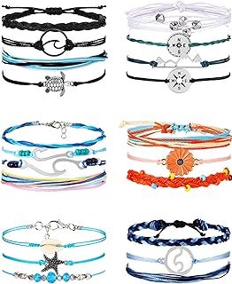 21 Pieces Surfer Wave Bracelet Ocean Wave Adjustable Waterproof Handmade Friendship Bracelet Anklets Jewelry for Women Teen