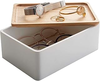 Yamazaki Home Rin Accessory Box With Wooden Lid For Jewelry, Watches, Or Sunglasses - Polystone