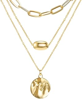Gold Layered Pendant Long Necklace, 3 Layer Choker Necklace Chain Pendant Costume Jewelry for Women, zink alloy, No Gemstone