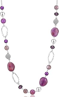 Beaded Long Necklace for Women Silver Sweater Chain Necklace with Crystal Resin Beads, Fashion Jewelry for Girls