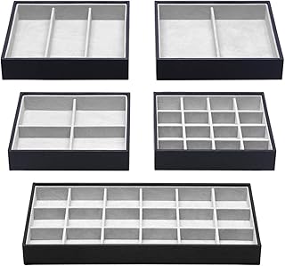 ORIGIA Magic Stackable Jewelry Trays Closet Dresser Drawer Organizer for Accessories, Gadgets & Cosmetics, Storage Display Showcase Holder Box, Set of 5