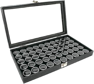 Novel Box Large Glass Top Black Leatherette Jewelry Display Case + 50 Count Jar Insert Tray in Black + Custom NB Pouch