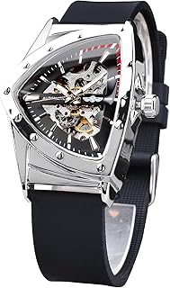 Skeleton Watches for Men, Automatic Mechanical Watch with Triangle Dial, Luminous Self Winding Watches Stainless Steel Bracelet or Soft Silicone Strap