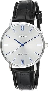 MTP-VT01L-7B1 Men's Minimalistic Silver Dial Black Leather Band Analog Watch, Blue, Analog Watch,Quartz Movement