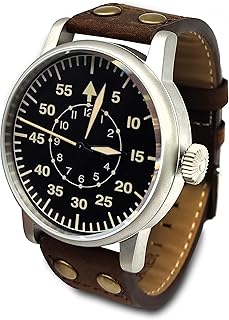 WW2 Military Watch - Vintage Luftwaffe Watch, Swiss-Quartz Movement with Genuine Leather Strap and 10 ATM Water Resistant. The Perfect WW2 Memorabilia. Mens Watches for Ever