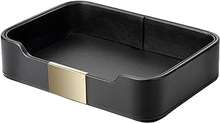 SANZIE Luxury Leather Tray Desktop Storage Catchall Organizer Decorative Tray for Entryway Table to hold Jewelry Watch Cosmetics Keys Phone Wallet Home & Office Accessories (Black)