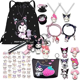 Set for Women, including 1 Drawstring Bag 2 Keychain 4 Bracelets and Necklace Set 1 Mini Purse 1 Pack of Sticker,6 Acrylic Broochs,2 Phone Ring Holders, Multicolor, Minimalist
