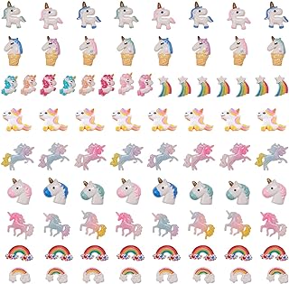 SUNNYCLUE 80PCS 10 Styles Unicorn Rainbow Theme Resin Flatback Cabochons Slime Beads Charms for DIY Phone Decor Scrapbooks Embellishments Hair Costume Accessories Ornaments