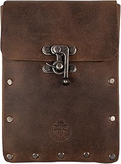 Valhalla Gear, Rectangular Riveted Belt Pouch for Cell Phone and Personal Items, Camping, Cosplay, Full Grain Leather Bag, Handmade Accessories, Bourbon Brown, Bourbon Brown, Classic